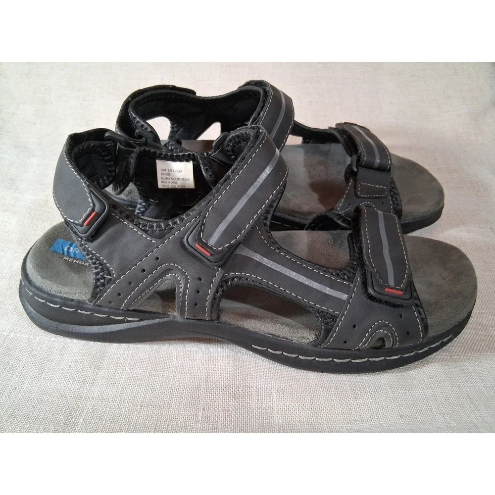 St. Johns Bay Badger Mens‎ Black Sport Sandals Memory Foam Strappy 10M 629-9039